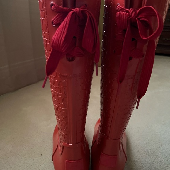 Coach Coral/Pink tall rain boots - Picture 2 of 3